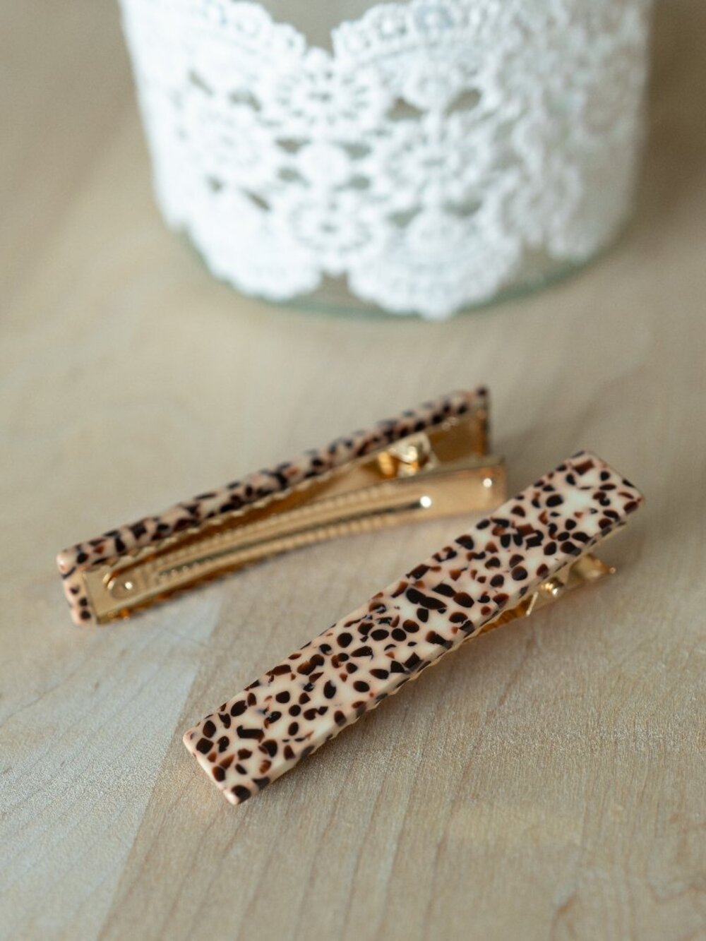 π 2/$20 Brown Dot Hair Clips - Set of 2 - Picture 8 of 11